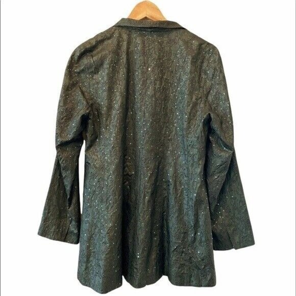 EILEEN FISHER Silk Embroidered Green Sequin Jacket Size S - Picture 4 of 8